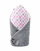 Bocioland Paturica multifunctionala de infasat bebelusi Minky Pink elephant 80x80 cm cu 2 fete din bumbac 100 fixare cu fundita asortata