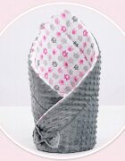 Bocioland Paturica multifunctionala de infasat bebelusi Minky Pink elephant 80x80 cm cu 2 fete din bumbac 100 fixare cu fundita asortata