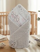 Bocioland Paturica multifunctionala de infasat bebelusi Minky Sleeping Bunny 80x80 cm cu 2 fete din bumbac 100 fixare cu fundita asortata