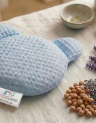 Bocioland Pernuta anticolici cu samburi de cirese si lavanda Teddy Albastru diametru 14 cmhusa din bumbac 100 cu textura waffle utilizare rececald
