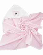 Bocioland Prosop de baie 80x80 cm Teddy Bear Pink material 100 bumbac terry recomandat de la nastere