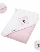 Bocioland Prosop de baie 80x80 cm Teddy Bear Pink material 100 bumbac terry recomandat de la nastere