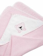Bocioland Prosop de baie 80x80 cm Teddy Bear Pink material 100 bumbac terry recomandat de la nastere