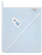 Bocioland Prosop de baie pentru copii Blue Polar bear 100x100 cmdin bumbac 100 prevazut cu capison decorat cu broderie vesela
