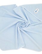Bocioland Prosop de baie pentru copii Blue Polar bear 100x100 cmdin bumbac 100 prevazut cu capison decorat cu broderie vesela