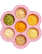 Bocioland Recipient ermetic multiportii Daisy Roz din silicon capac cu inchidere ermetica 7 compartimente compatibil congelator fara BPA