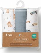 Bocioland Set 3 scutece multifunctionale Blue 70x70 cm din muselina 100 bumbacsuprafata texturatamoale si absorbanta