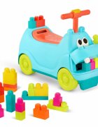 BToys Vehicul fara pedale pentru copii model Hipopotam cu sunete lumini si 26 de cuburi spatiu de depozitare de la 12 luni greutatea maxima suportata 50 kg