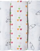 BUBABA Set 3 museline bebe 100 bumbac Pink Triangles 80x80 cm