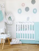 BUBABA Set de pat pentru bebelusi Blue Panda - 3 piese 100 bumbac