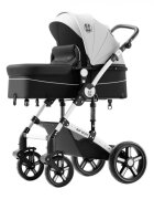 BUF BOOF Carucior pentru copii A1 Deluxe Black White 2 in 1 reversibil 0-36 luni cadru din aluminiu amortizoare accesorii incluse