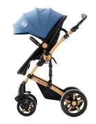 BUF BOOF Carucior pentru copii A1 Deluxe Blue 2 in 1 reversibil 0-36 luni cadru din aluminiu amortizoare accesorii incluse