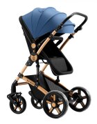 BUF BOOF Carucior pentru copii A1 Deluxe Blue 2 in 1 reversibil 0-36 luni cadru din aluminiu amortizoare accesorii incluse