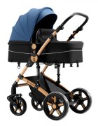 BUF BOOF Carucior pentru copii A1 Deluxe Blue 2 in 1 reversibil 0-36 luni cadru din aluminiu amortizoare accesorii incluse