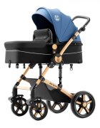 BUF BOOF Carucior pentru copii A1 Deluxe Blue 2 in 1 reversibil 0-36 luni cadru din aluminiu amortizoare accesorii incluse