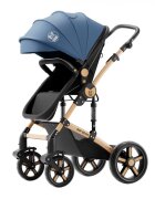 BUF BOOF Carucior pentru copii A1 Deluxe Blue 2 in 1 reversibil 0-36 luni cadru din aluminiu amortizoare accesorii incluse