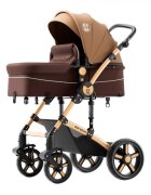 BUF BOOF Carucior pentru copii A1 Deluxe Champagne 2 in 1 reversibil 0-36 luni cadru din aluminiu amortizoare accesorii incluse
