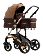 BUF BOOF Carucior pentru copii A1 Deluxe Champagne 2 in 1 reversibil 0-36 luni cadru din aluminiu amortizoare accesorii incluse