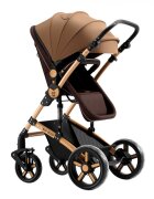 BUF BOOF Carucior pentru copii A1 Deluxe Champagne 2 in 1 reversibil 0-36 luni cadru din aluminiu amortizoare accesorii incluse