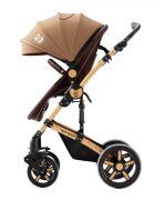 BUF BOOF Carucior pentru copii A1 Deluxe Champagne 2 in 1 reversibil 0-36 luni cadru din aluminiu amortizoare accesorii incluse