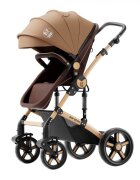 BUF BOOF Carucior pentru copii A1 Deluxe Champagne 2 in 1 reversibil 0-36 luni cadru din aluminiu amortizoare accesorii incluse