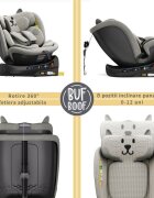 BUF BOOF Scaun auto B-Joy Deluxe LightGreyCat iSize cu isofix pozitie somn 155 grade rotativ 360 grade 40-150 cm