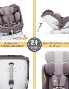 BUF BOOF Scaun auto P100 LightRed i-size R129 rotativ 360 isofix 40-150 cm 0-36 kg