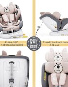 BUF BOOF Scaun auto P100 UrsPink i-size R129 rotativ 360 isofix 40-150 cm 0-36 kg