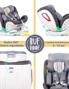 BUF BOOF Scaun auto Platinum Deluxe i-Size cu isofix rotativ 360 grade Top Tether Sips 40-150 cm 0-36 kg Grey