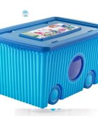 Burak Toys Cutie cu capac din plastic pentru depozitare jucarii cu roti Blue 40L