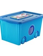 Burak Toys Cutie cu capac din plastic pentru depozitare jucarii cu roti Blue 40L