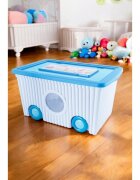 Burak Toys Cutie cu capac din plastic pentru depozitare jucarii cu roti Turcoaz 40L