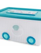 Burak Toys Cutie cu capac din plastic pentru depozitare jucarii cu roti Turcoaz 40L