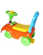 Burak Toys Masinuta copii Ride-On fara pedale Polo orange cu spatiu de depozitare sub scaun spatar detasabil volan cu claxon