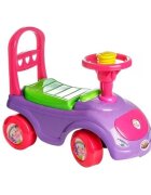 Burak Toys Masinuta copii Ride-on fara pedale Polo pink cu spatiu de depozitare sub scaun spatar detasabil volan cu claxon