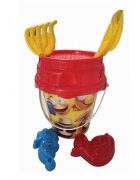 Burak Toys Set 6 jucarii de nisip pentru copii BurakToys cu galetusa lopatica grebla sita si 2 forme Desene Multicolor