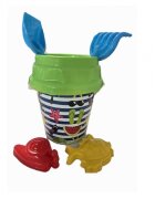 Burak Toys Set 6 jucarii de nisip pentru copii BurakToys cu galetusa lopatica grebla sita si 2 forme Desene Multicolor