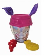 Burak Toys Set 6 jucarii de nisip pentru copii BurakToys cu galetusa lopatica grebla sita si 2 forme Desene Multicolor