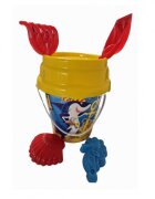 Burak Toys Set 6 jucarii de nisip pentru copii BurakToys cu galetusa lopatica grebla sita si 2 forme Desene Multicolor