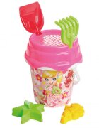 Burak Toys Set 6 jucarii de nisip pentru copii BurakToys cu galetusa lopatica grebla sita si 2 forme Desene Multicolor
