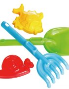 Burak Toys Set de jucarii pentru nisip si plaja Multicolor cu lopatica grebla si forme pentru modelat realizate din plastic forme rotunjite