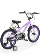 Byox Bicicleta copii cu roti ajutatoare Pixy Violet 18 inch varsta 5-7 ani frana de mana pe ambele roti clopotel pe ghidon scaun reglabil pe inaltime