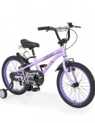 Byox Bicicleta copii cu roti ajutatoare Pixy Violet 18 inch varsta 5-7 ani frana de mana pe ambele roti clopotel pe ghidon scaun reglabil pe inaltime