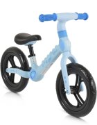 Byox Bicicleta copii fara pedale Dino Blue 12 inch cu sa reglabila anvelope spuma EVA suport pentru picioare pe ambele parti ale cadrului ce se poate plia greutate maxima suportata 50 kg de la 2 ani
