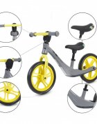 Byox Bicicleta copii fara pedale Go On grey 12 inch roti din spuma EVA scaun reglabil 32-41 cm cadru din aliaj de magneziu roti din spuma rezistenta greutate maxima 30 kg