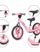 Byox Bicicleta copii fara pedale Go On pink 12 inch roti din spuma EVA scaun reglabil 32-41 cm cadru din aliaj de magneziu roti din spuma rezistenta greutate maxima 30 kg