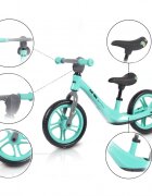 Byox Bicicleta copii fara pedale Go On turquoise 12 inch roti din spuma EVA scaun reglabil 32-41 cm cadru din aliaj de magneziu roti din spuma rezistenta greutate maxima 30 kg