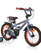 Byox Bicicleta pentru baieti Monster Grey 16 inch varsta 4-6 ani frana de mana pe ambele roti claxon scaun si ghidon reglabile pe inaltime roti ajutatoare