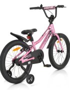 Byox Bicicleta pentru copii Special Pink 20 inch cu roti ajutatoare varsta 6-9 ani inaltimea 135-155 cm scaun si ghidon reglabile pe inaltime frana de mana pe ambele roti roti ajutatoare detasabile