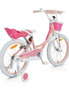 Byox Bicicleta pentru fetite cu roti ajutatoare Fashion Girl Coral 20 inch varsta 6-9 ani cu inaltimea recomandata 135-155 cm scaun si ghidon reglabile pe inaltime frana de mana pe ambele roti cosulet si claxon incluse